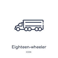 eighteen-wheeler icon from transportation outline collection. Thin line eighteen-wheeler icon isolated on white background.
