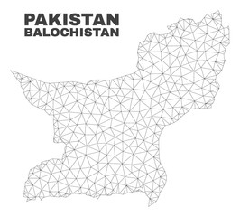 Abstract Balochistan Province map isolated on a white background. Triangular mesh model in black color of Balochistan Province map. Polygonal geographic scheme designed for political illustrations.