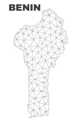 Abstract Benin map isolated on a white background. Triangular mesh model in black color of Benin map. Polygonal geographic scheme designed for political illustrations.