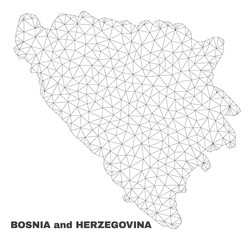 Abstract Bosnia and Herzegovina map isolated on a white background. Triangular mesh model in black color of Bosnia and Herzegovina map.