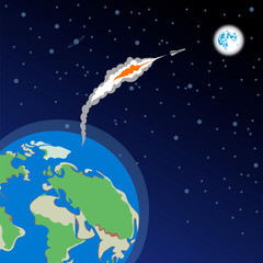 Naklejka premium the rocket launches from earth to the moon. flying to the moon