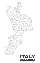 Abstract Calabria region map isolated on a white background. Triangular mesh model in black color of Calabria region map. Polygonal geographic scheme designed for political illustrations.
