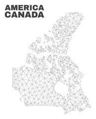 Abstract Canada v2 map isolated on a white background. Triangular mesh model in black color of Canada v2 map. Polygonal geographic scheme designed for political illustrations.