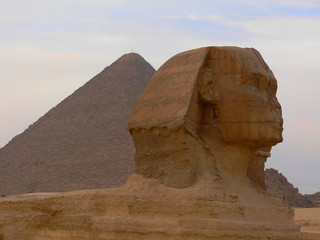 Fototapeta na wymiar Sphinx and Khafre Pyramid, Giza Plateau, Egypt