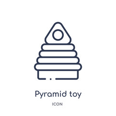 pyramid toy icon from toys outline collection. Thin line pyramid toy icon isolated on white background.