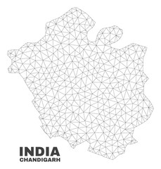 Abstract Chandigarh City map isolated on a white background. Triangular mesh model in black color of Chandigarh City map. Polygonal geographic scheme designed for political illustrations.