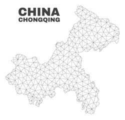 Abstract Chongqing City map isolated on a white background. Triangular mesh model in black color of Chongqing City map. Polygonal geographic scheme designed for political illustrations.