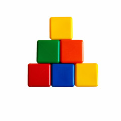 Pyramid of colorful toy cubes. Isolated on white background.