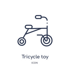 tricycle toy icon from toys outline collection. Thin line tricycle toy icon isolated on white background.