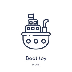 boat toy icon from toys outline collection. Thin line boat toy icon isolated on white background.