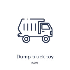 dump truck toy icon from toys outline collection. Thin line dump truck toy icon isolated on white background.