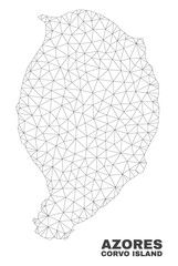 Abstract Corvo Island map isolated on a white background. Triangular mesh model in black color of Corvo Island map. Polygonal geographic scheme designed for political illustrations.