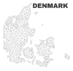 Abstract Denmark map isolated on a white background. Triangular mesh model in black color of Denmark map. Polygonal geographic scheme designed for political illustrations.