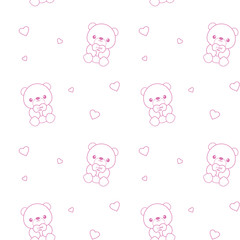 Teddy bear I love you seamless repeat pattern for valentine's day, baby, get well, or any love, in pastel pink colors, holding an I love you heart, with heart details, wallpaper, background