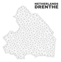 Abstract Drenthe Province map isolated on a white background. Triangular mesh model in black color of Drenthe Province map. Polygonal geographic scheme designed for political illustrations.