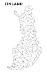 Abstract Finland map isolated on a white background. Triangular mesh model in black color of Finland map. Polygonal geographic scheme designed for political illustrations.