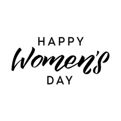 Happy Woman’s Day calligraphy design on square white background. Vector illustration. Woman’s Day greeting calligraphy design in black colors. Template for a poster, cards, banner. - Vector