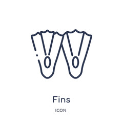 fins icon from summer outline collection. Thin line fins icon isolated on white background.