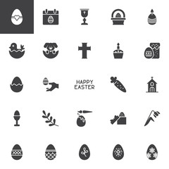 Happy Easter vector icons set, modern solid symbol collection filled style pictogram pack. Signs logo illustration. Set includes icons as Easter Egg, Calendar day, Holy Goblet, Candle, Chicken, Rabbit