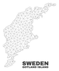 Obraz premium Abstract Gotland Island map isolated on a white background. Triangular mesh model in black color of Gotland Island map. Polygonal geographic scheme designed for political illustrations.