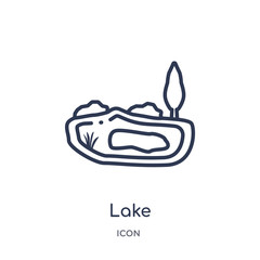 lake icon from summer outline collection. Thin line lake icon isolated on white background.