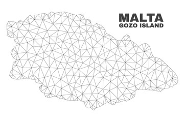 Abstract Gozo Island map isolated on a white background. Triangular mesh model in black color of Gozo Island map. Polygonal geographic scheme designed for political illustrations.