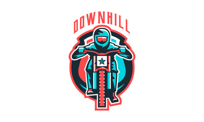 Emblem of a cyclist on a mountain bike. Sport bike logo. Sport bicycle, racer, jump, downhill, mtb, bmx, race, extreme. Vector illustration