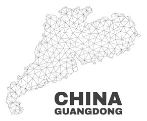 Abstract Guangdong Province map isolated on a white background. Triangular mesh model in black color of Guangdong Province map. Polygonal geographic scheme designed for political illustrations.