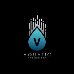 Digital Water Drop V Letter Logo