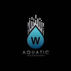 Obraz premium Digital Water Drop W Letter Logo