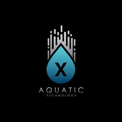 Digital Water Drop X Letter Logo