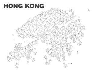 Abstract Hong Kong map isolated on a white background. Triangular mesh model in black color of Hong Kong map. Polygonal geographic scheme designed for political illustrations.