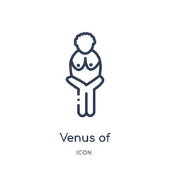 venus of willendorf icon from stone age outline collection. Thin line venus of willendorf icon isolated on white background.