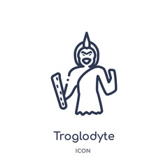 troglodyte icon from stone age outline collection. Thin line troglodyte icon isolated on white background.