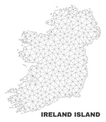 Abstract Ireland Island map isolated on a white background. Triangular mesh model in black color of Ireland Island map. Polygonal geographic scheme designed for political illustrations.