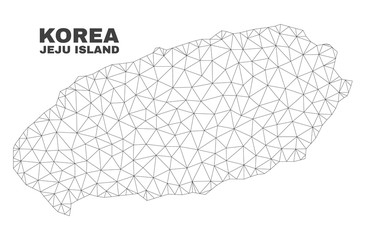Abstract Jeju Island map isolated on a white background. Triangular mesh model in black color of Jeju Island map. Polygonal geographic scheme designed for political illustrations.