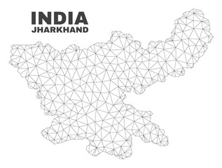 Abstract Jharkhand State map isolated on a white background. Triangular mesh model in black color of Jharkhand State map. Polygonal geographic scheme designed for political illustrations.