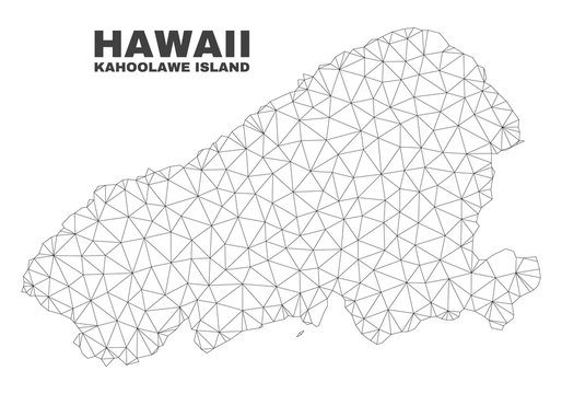 Abstract Kahoolawe Island map isolated on a white background. Triangular mesh model in black color of Kahoolawe Island map. Polygonal geographic scheme designed for political illustrations.