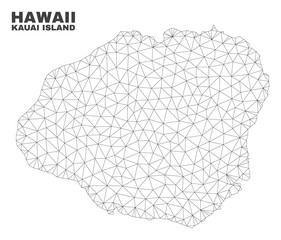 Abstract Kauai Island map isolated on a white background. Triangular mesh model in black color of Kauai Island map. Polygonal geographic scheme designed for political illustrations.