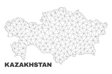 Abstract Kazakhstan map isolated on a white background. Triangular mesh model in black color of Kazakhstan map. Polygonal geographic scheme designed for political illustrations.