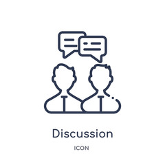 discussion icon from startup outline collection. Thin line discussion icon isolated on white background.