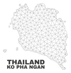 Abstract Ko Pha Ngan map isolated on a white background. Triangular mesh model in black color of Ko Pha Ngan map. Polygonal geographic scheme designed for political illustrations.