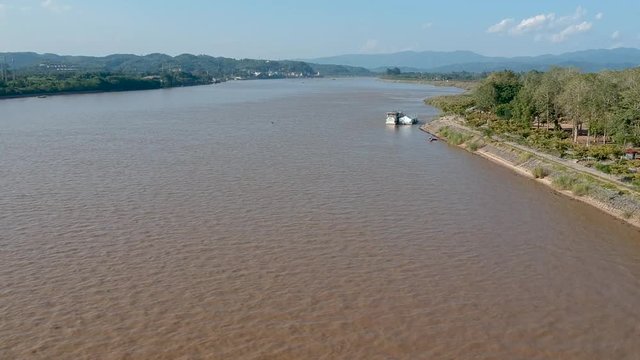 Flying over the Mekong river with Thailand on one side and Laos on the other