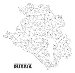 Abstract Krasnodarskiy Kray map isolated on a white background. Triangular mesh model in black color of Krasnodarskiy Kray map. Polygonal geographic scheme designed for political illustrations.