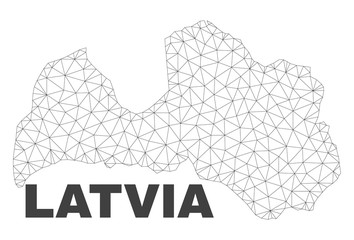 Abstract Latvia map isolated on a white background. Triangular mesh model in black color of Latvia map. Polygonal geographic scheme designed for political illustrations.