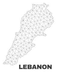 Abstract Lebanon map isolated on a white background. Triangular mesh model in black color of Lebanon map. Polygonal geographic scheme designed for political illustrations.