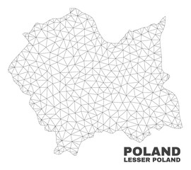 Abstract Lesser Poland Voivodeship map isolated on a white background. Triangular mesh model in black color of Lesser Poland Voivodeship map.