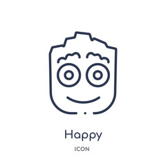 happy icon from smiles outline collection. Thin line happy icon isolated on white background.