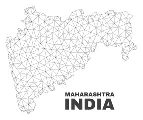 Abstract Maharashtra State map isolated on a white background. Triangular mesh model in black color of Maharashtra State map. Polygonal geographic scheme designed for political illustrations.