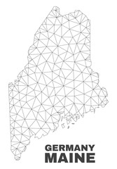 Abstract Maine Land map isolated on a white background. Triangular mesh model in black color of Maine Land map. Polygonal geographic scheme designed for political illustrations.